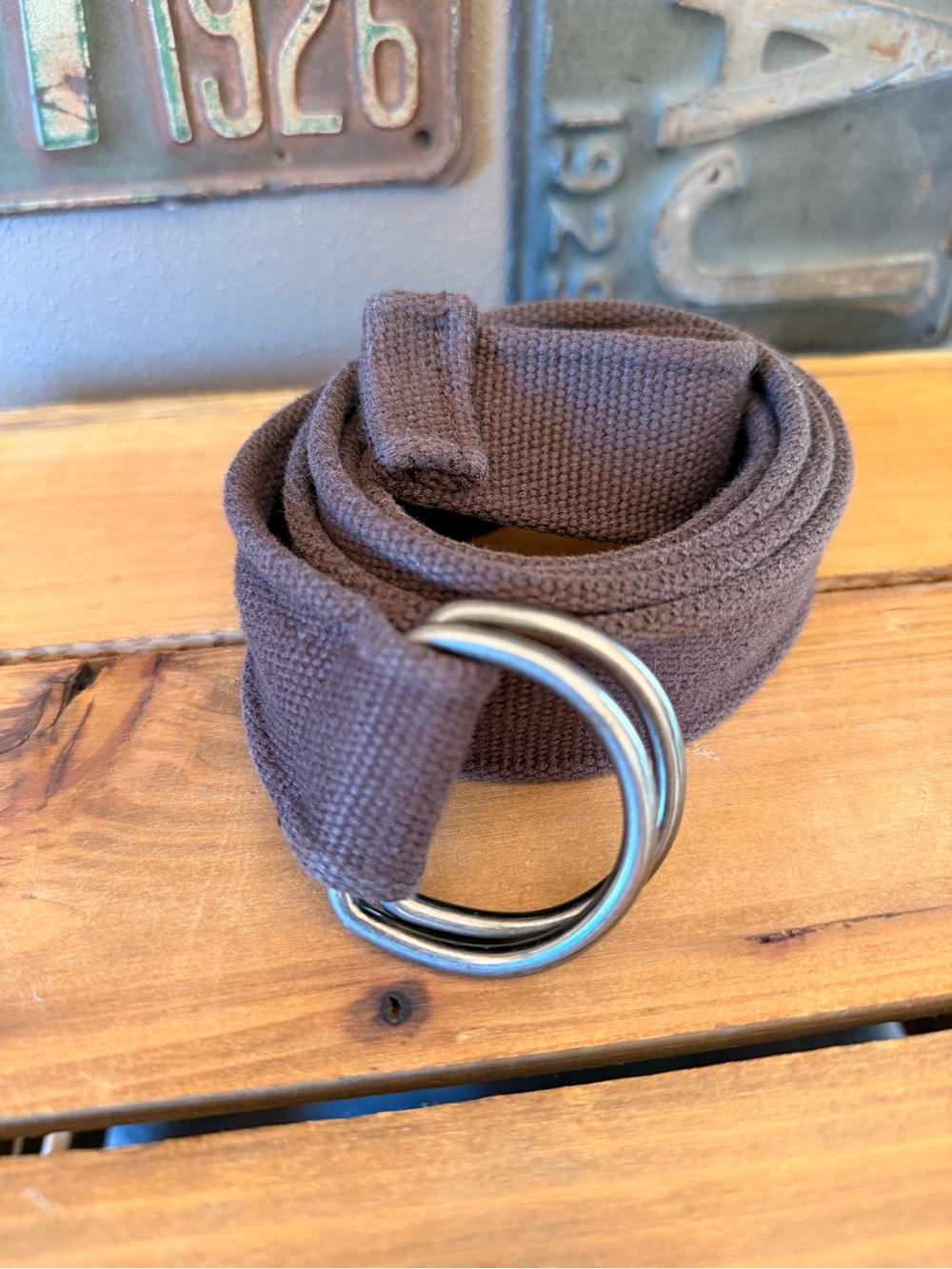 Men's Brown Canvas Double-Ring Web Belt